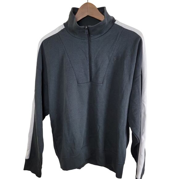 Polo Ralph Lauren1/4 Zip Fleece Sweatshirt Womens size S Grey Striped Sleeve - Picture 1 of 12
